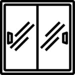 Icon of reinforced impact sliding glass doors with handles, representing hurricane-rated door protection