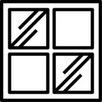 Icon of a four-panel impact window with diagonal reinforcement lines, representing hurricane-resistant glass