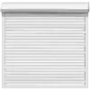 Hurricane shutters fully closed over a window for storm protection